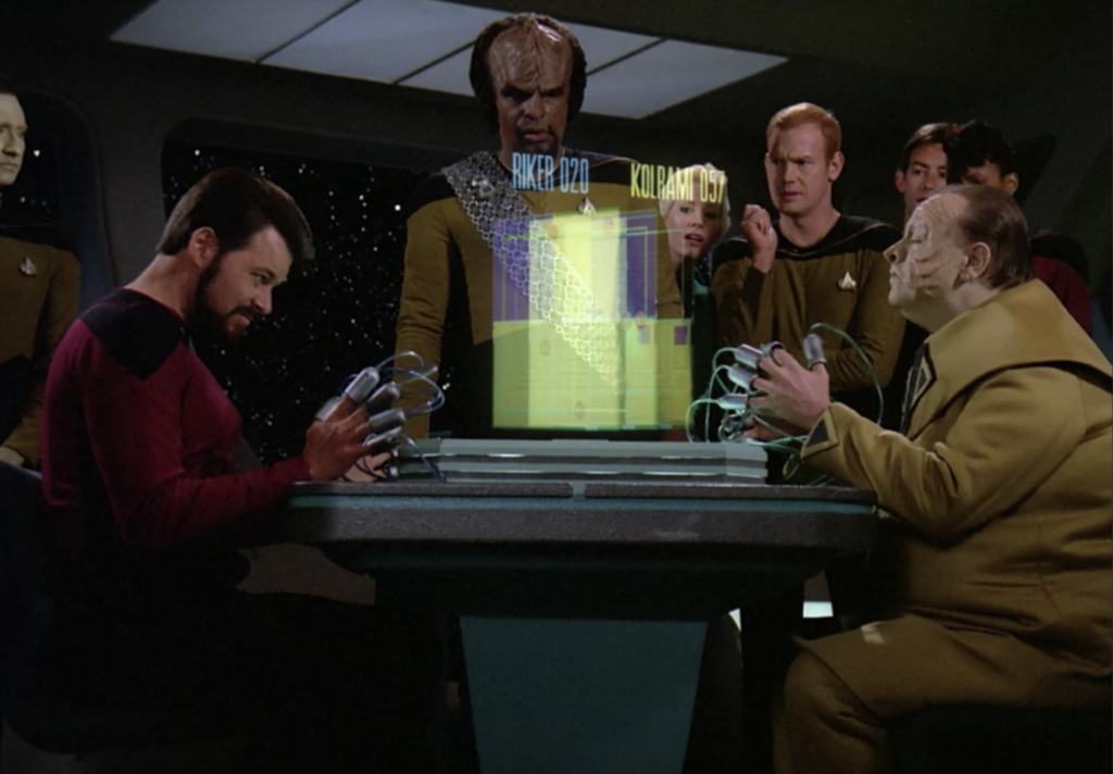 Riker gets his beard handed to him at a game of Strategema by Kolrami